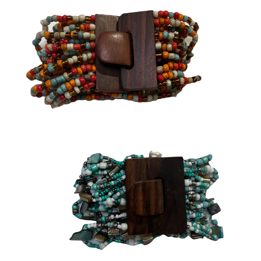 Handmade Beeded Fashion Bracelets w/Wooden Clasp